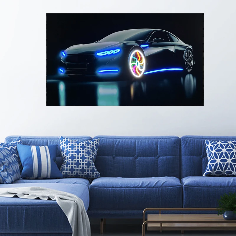 product illuminated neon poster decor custom led neon wall art light sign modern personalized cyberpunk style car lighting tires decor-5