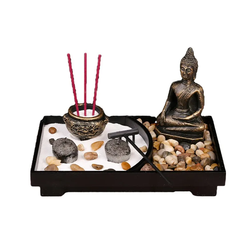 Kit Jardin Zen Miniature – Plateau De Sable, Roches, Cerisier – Détente, Méditation, Décoration De Bureau