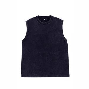 230g Vintage Pure Cotton Loose Casual Unisex Sleeveless Shirt Basic Solid Digital Printing Blank Vest
