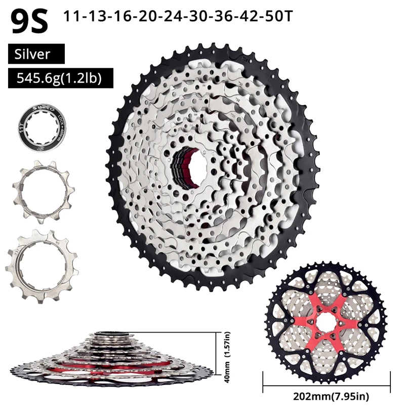 Cassette 9 Velocidades 11-50T Para Bicicleta - Compatible MTB, Carretera, SRAM - Piñón Libre Amplio