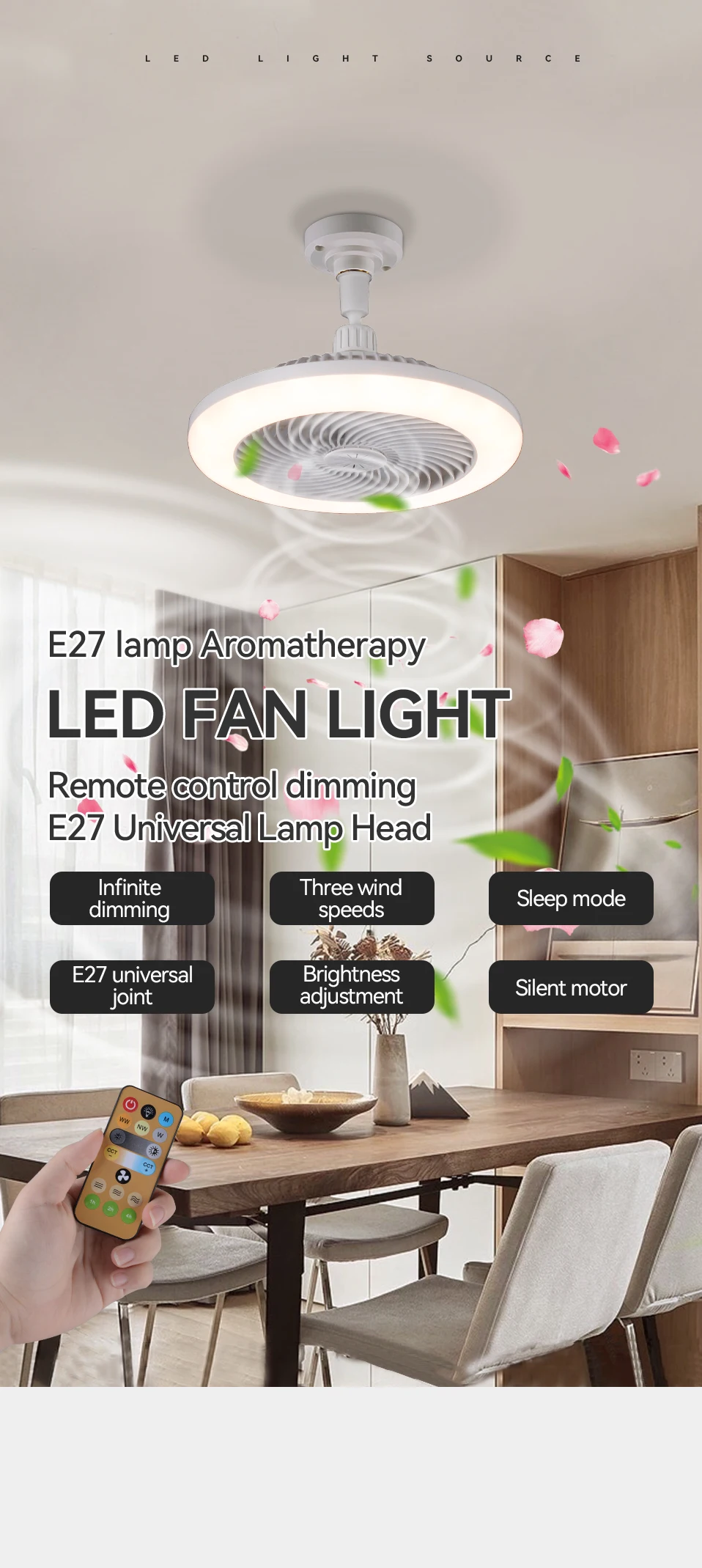 Home Ceiling Fan Lamp E27 Socket Decorative Dimmable Bladeless Home Modern Smart Ceil Light Fans Lamp Ceiling Fan With Light