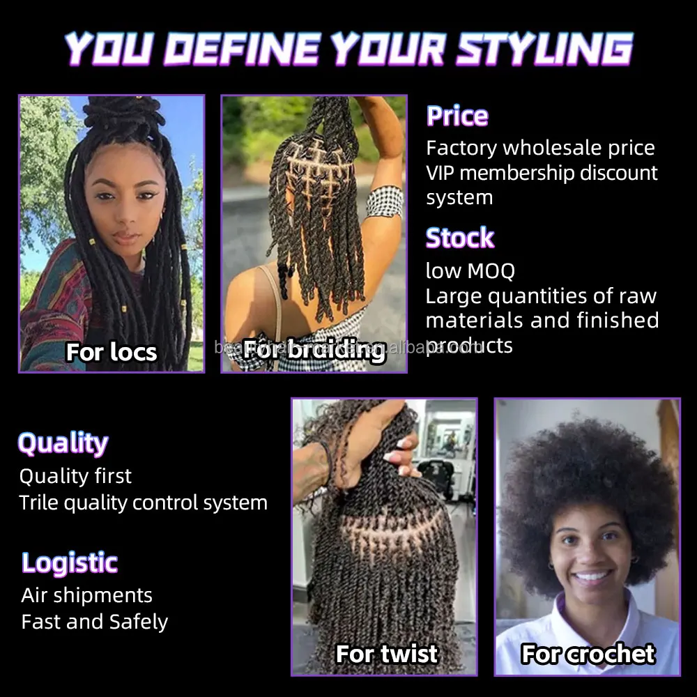 BLT RTS Unprocessed Brazilian Braiding Hair Afro Kinky Bulk Human Hair for Twist Braiding and Repair Locs Hair Extensions