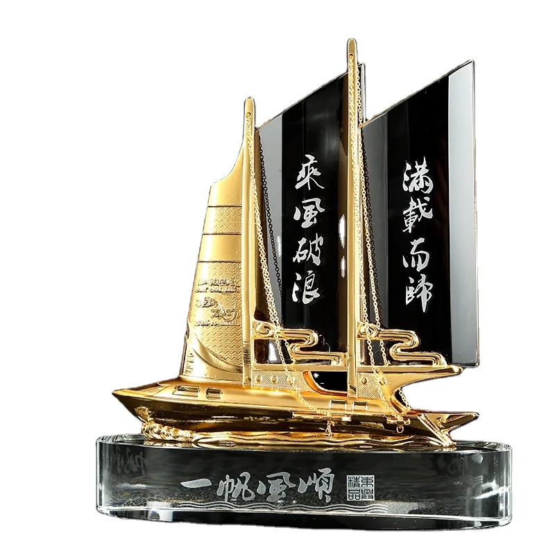 Fashion design crystal glass sailing boat model for office decoration