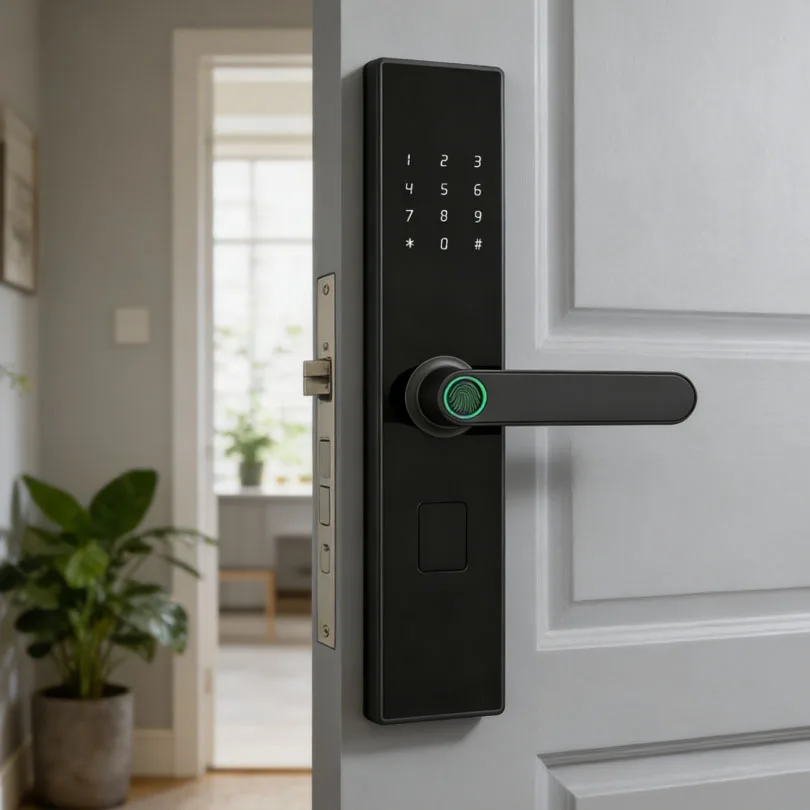 ล็อกประตูดิจิทัลเพื่อความปลอดภัยในบ้าน ล็อกประตูอัจฉริยะแบบไบโอเมตริกซ์ด้วยลายนิ้วมือ สำหรับใช้ภายในห้องพักอาศัยและอพาร์ตเมนต์ พร้อมด้ามจับแบรนด์ Kaisstar