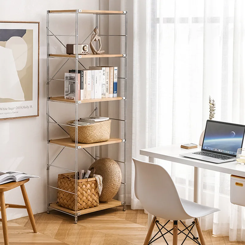 Freestanding Wooden Storage Shelf with Durable Metal Frame
