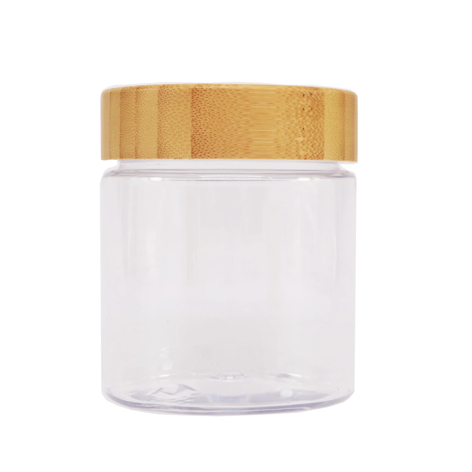 Cosmetic Jar Bamboo Lid Body Scrub BUTTER Cosmetic Cream Container 150ml 150g 250ml 5oz 8oz PET Frosted Amber Plastic Jar With Bamboo Wooden Lids