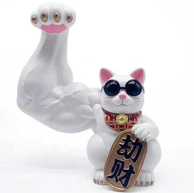 Muscle Chinois Bras Chat Lucky Cat Figurine Fortune Waving Arm Pour voiture  Blanc 2