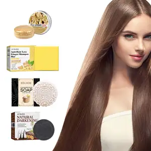 Wholesale Vegan Turmeric Ginger Solid Handmade Soap Organic Private Label White Hair to  Black Hair Growth Darkening Shampoo Bar