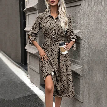 Alternative view of Trendy Women Clothes New Arrivals Women Print Roll Tab Sleeve Belted Shirt Dress