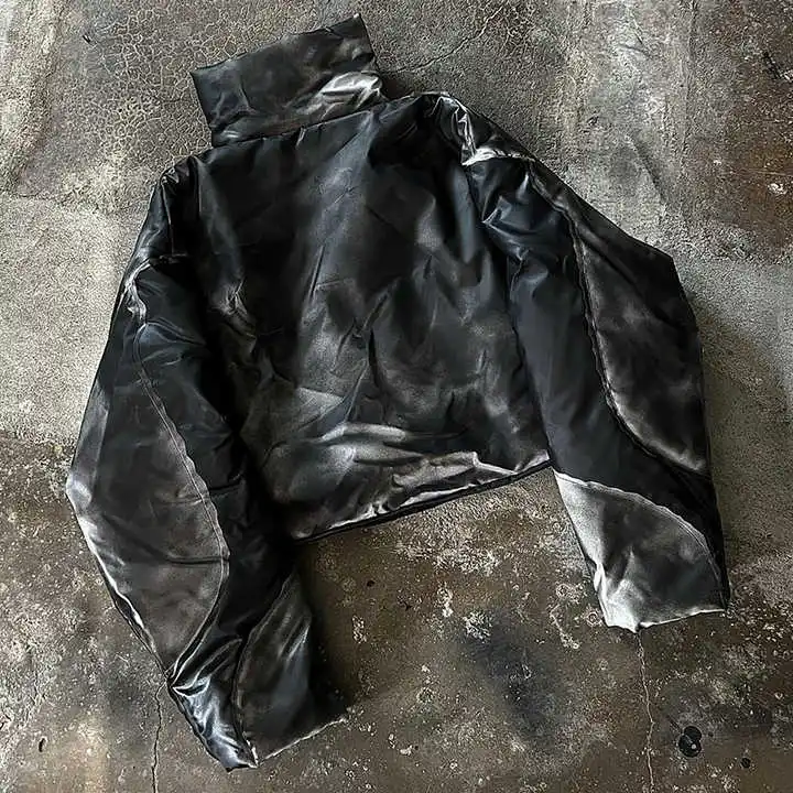 Salati Y2K Custom Streetwear Polyester Acid Wash Zip up Vintage Cropped Bubble Winter Outwear Down Coats Puffer Jackets for Men gallery 6