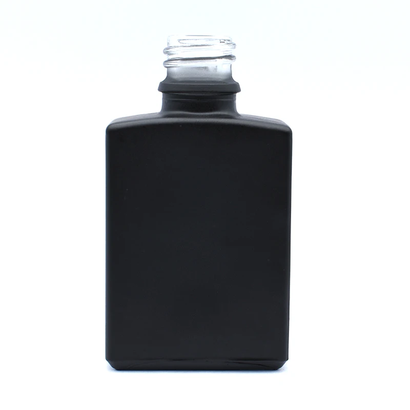 Empty 30 ml Black Frosted Rectangular 30ml Matte Black Rectangle square Glass Dropper Essential Oil Bottle With Bamboo Cap