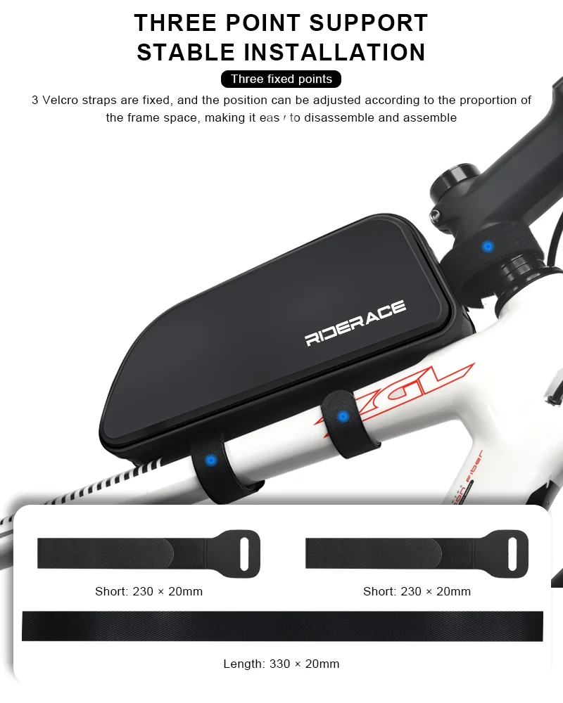RIDERACE Bike Top Tube Bag Waterproof Durable Cycling Storage Bag MTB Road Bicycle Handlebar Front Bag Ultralight Frame Pouch