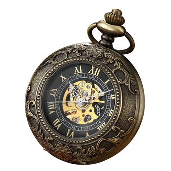 Best Sale Vintage Clamshell Hollow Mechanical Pocket Watch Magnifier Roman Literal Pocket Watch