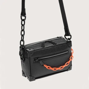 Wholesale Crossgrain Leather Black Mens Small Crossbody Pack Shoulder Messenger Bag With Chain
