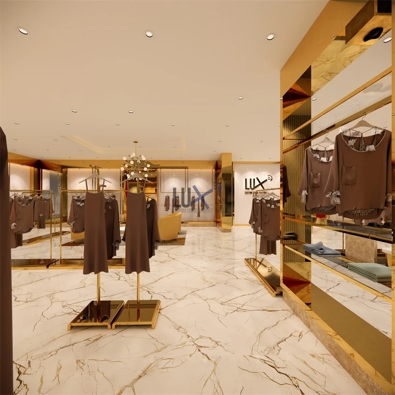Lady Garment Modern Tailor Shop Decor Clothes Stand for Store Clothing Showroom Furniture Cloth Shop Interior Design Ideas
