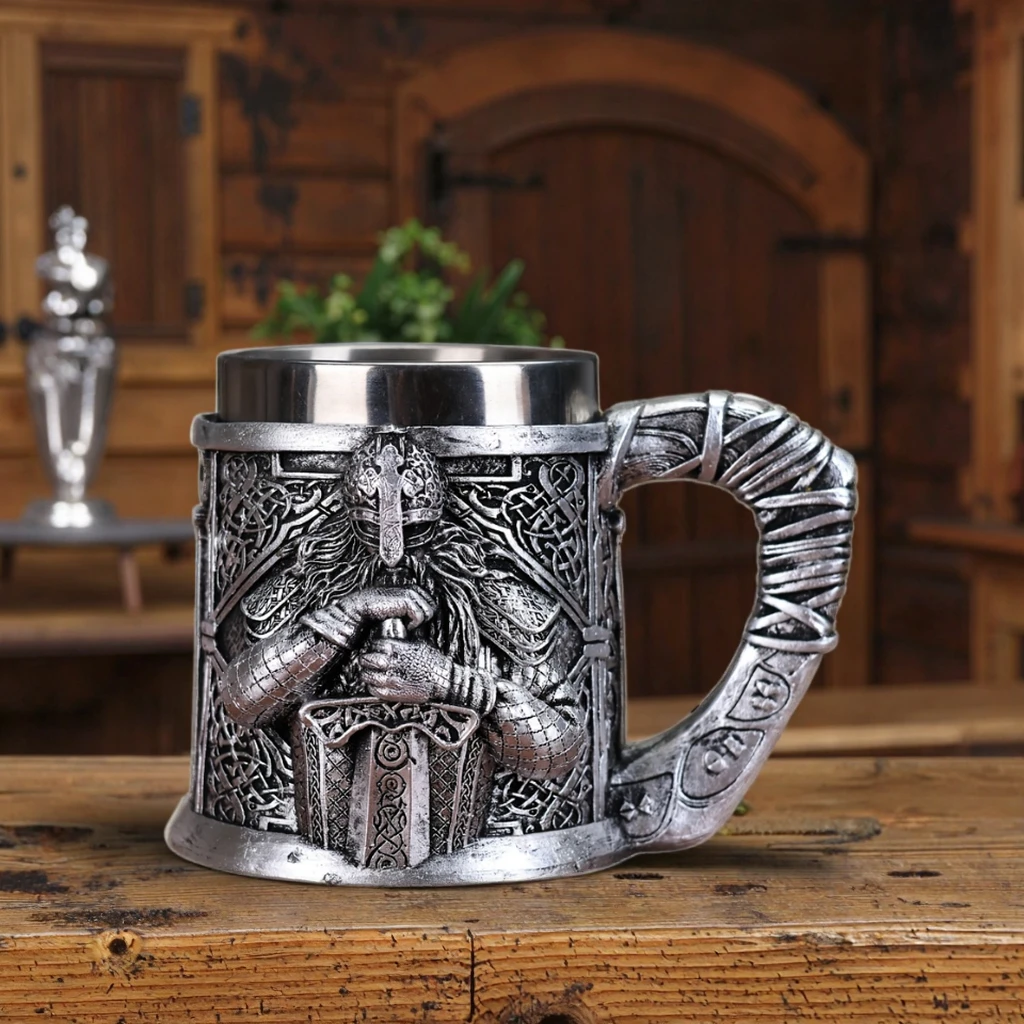 Stainless Steel Viking Mug - Norse Mythology Pirate Thor Sword