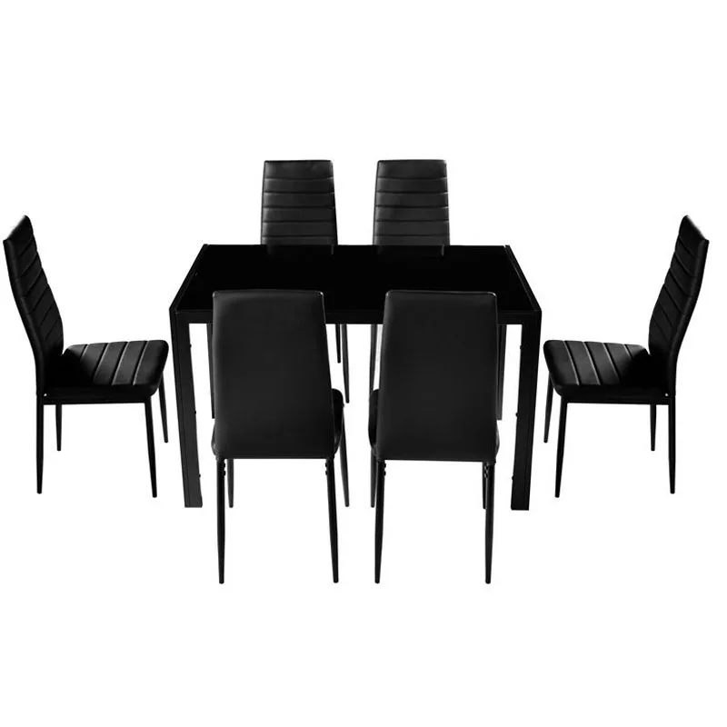 New Arrival Factory Cheap Price Black Dining Tables and Chairs Set 6 Seater Glass Dining Table Set for Dining Room