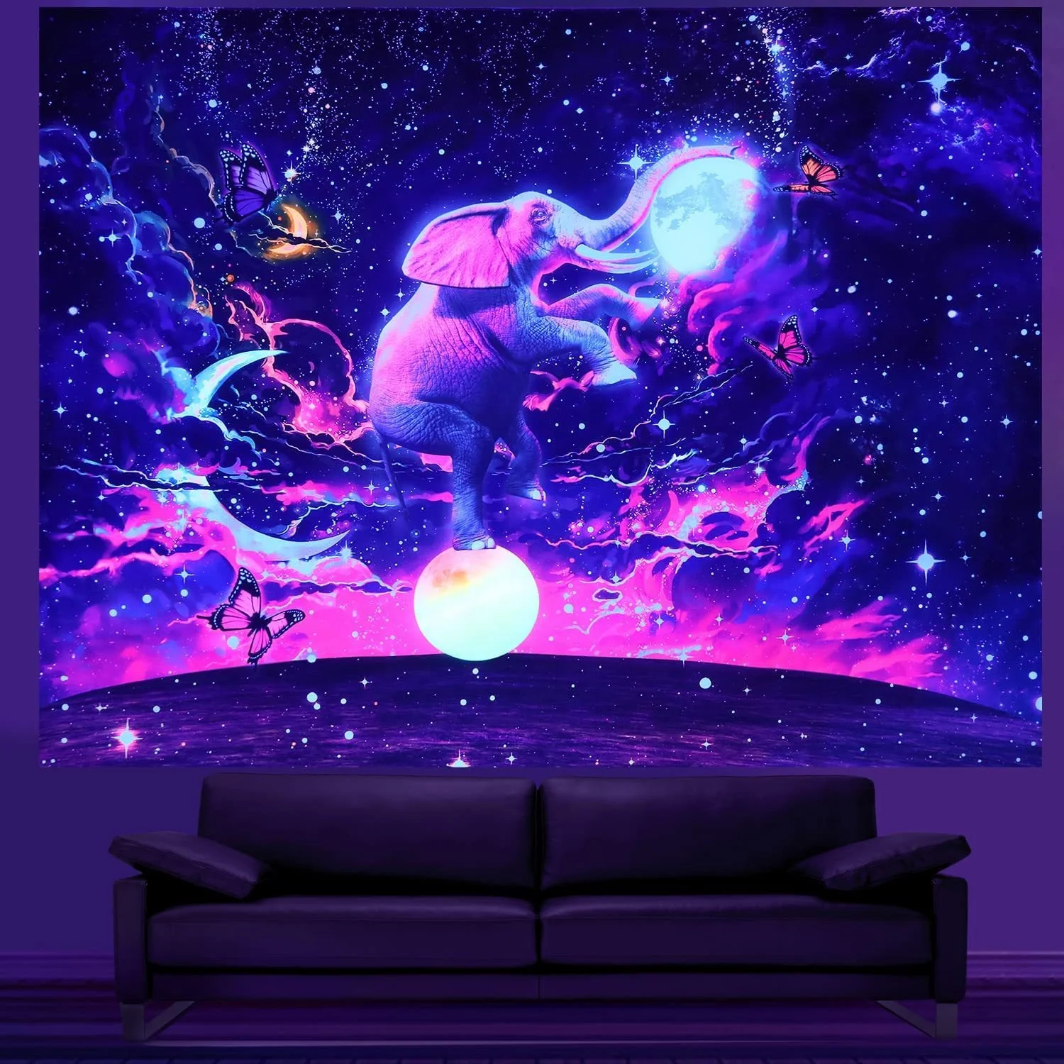Hippie Hippy Scooby Aesthetic UV Reactive Purple Tapestries Glow