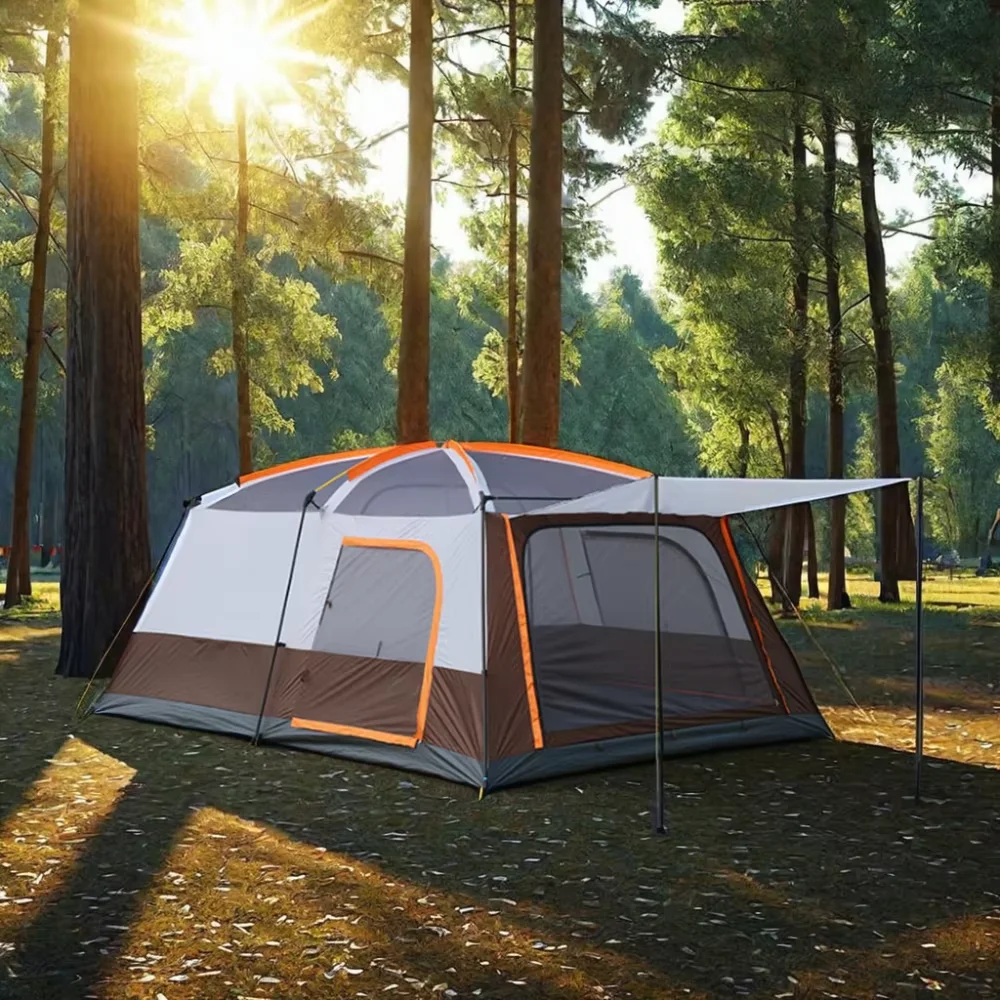 Luxury Large Family Camping Tent with 4-12 People Capacity Waterproof Two-Bedroom and One-Living Room Design