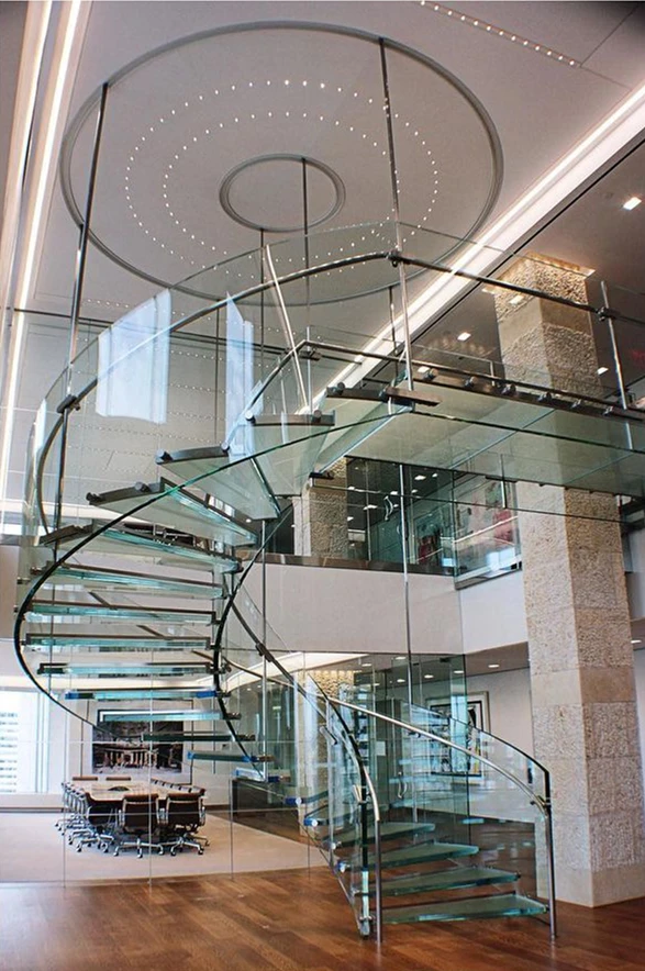 Easy installed curved staircase villa Commercial Metal spiral staircase resident indoor wood tread helical stairs manufacture