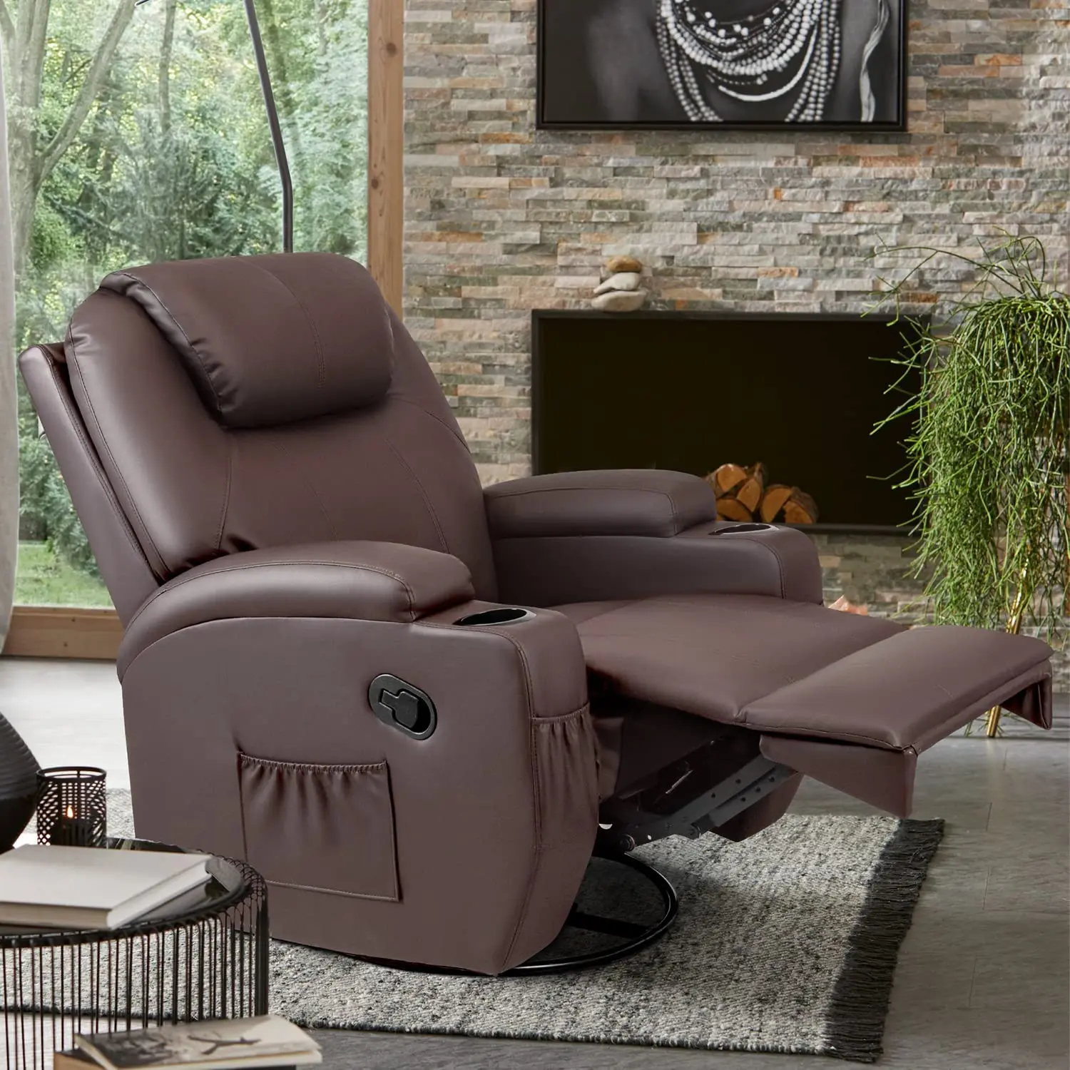 Geeksofa Manual Leather Recliner Sofa Chair With Massage And Heat