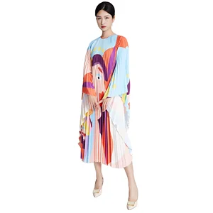 2025 New Elegant Pleated Dress for Women Fast Shipping High Quality Woven Bat Sleeve Style Casual Fashionable Plus Size