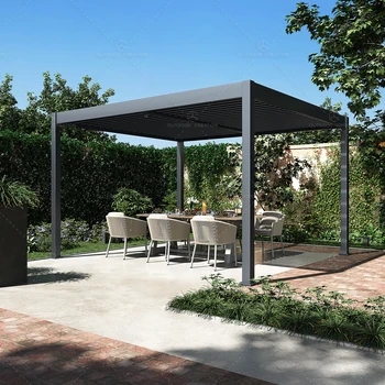 Manual Louvered Aluminum Pergola with Adjustable Rainproof Roof 3x3m 3x4m 3x6m Outdoor Hardtop Gazebo for Deck Garden Yard