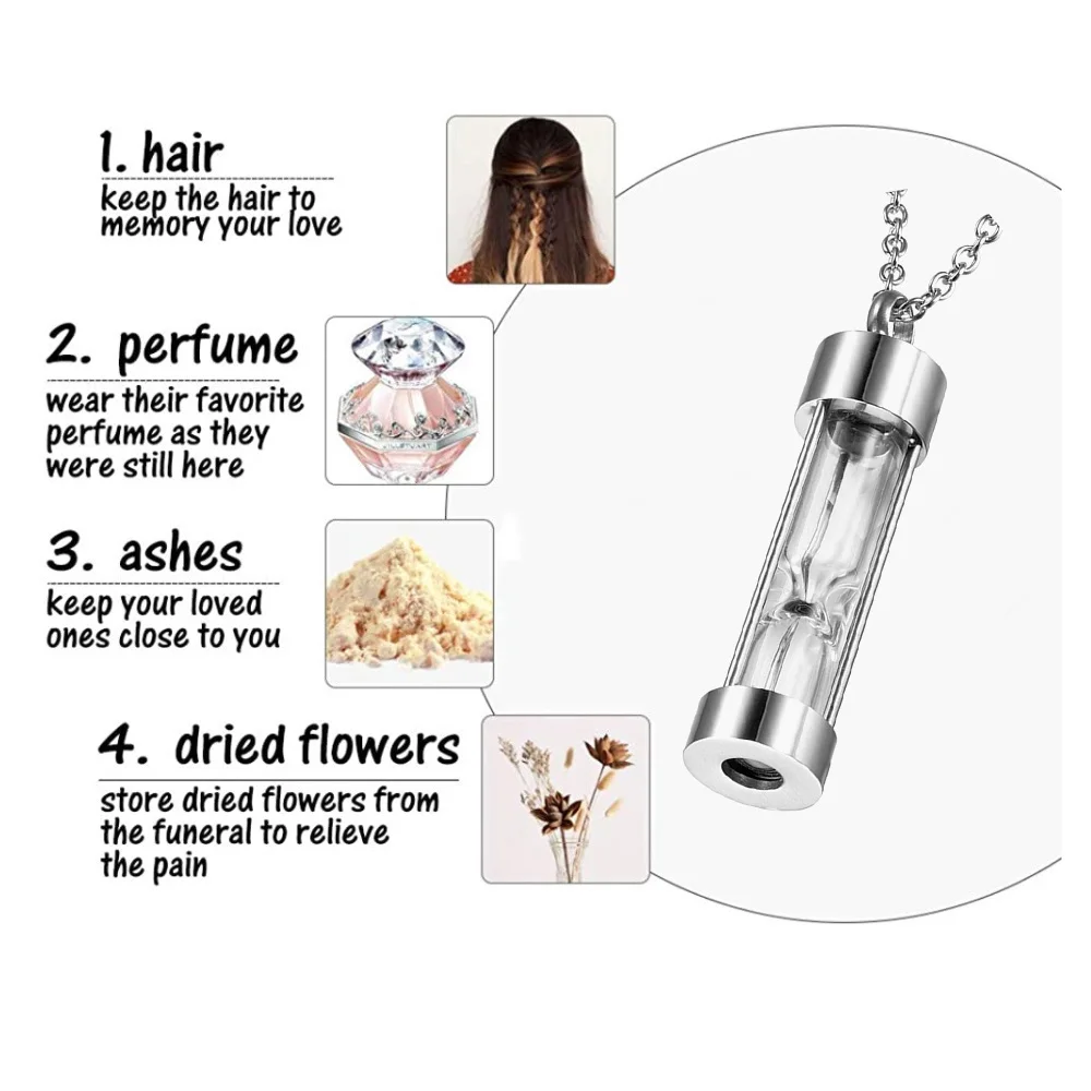 Stainless Steel Hourglass Urns Ash Pendant Jewelry Sandglass Keepsake Hold Memory Necklace  Cylinder Necklace for Men Women Pet