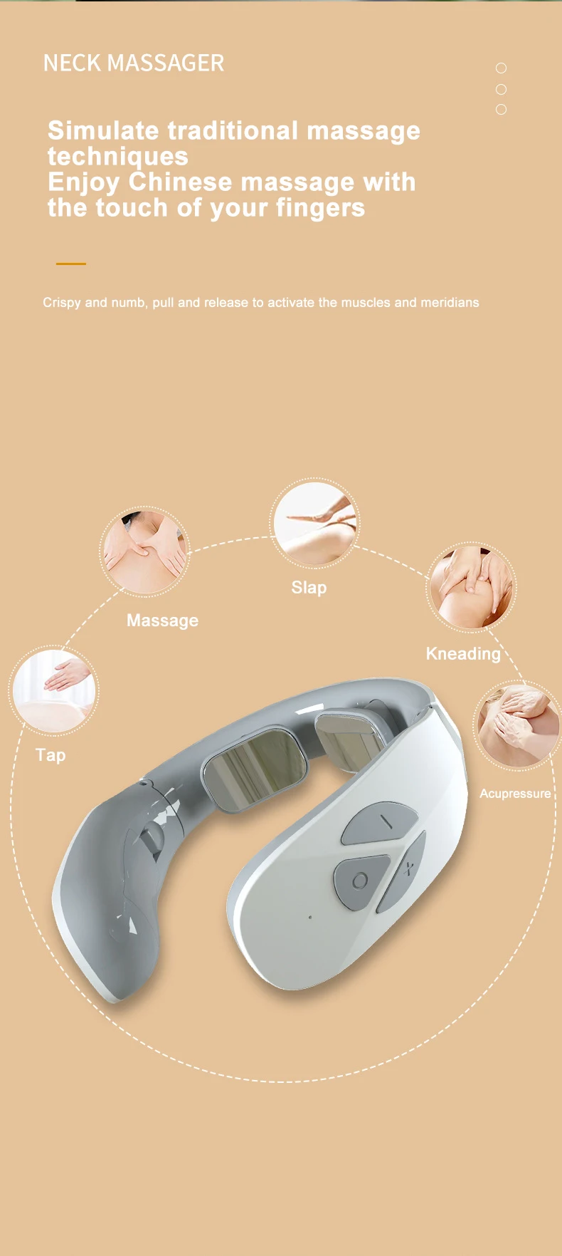 Hot selling electric smart rechargeable U shape wireless portable tens pulse heated neck massager