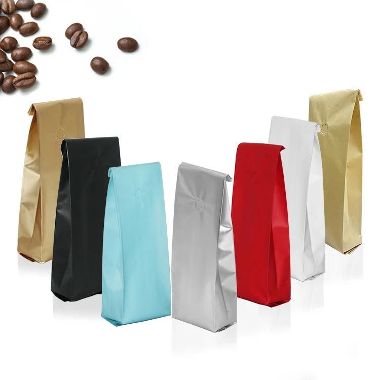 Custom Design 250G  500G Resealable Aluminum Foil Coffee Beans Packaging Side Gusset Bags With Valve and Tin Tie