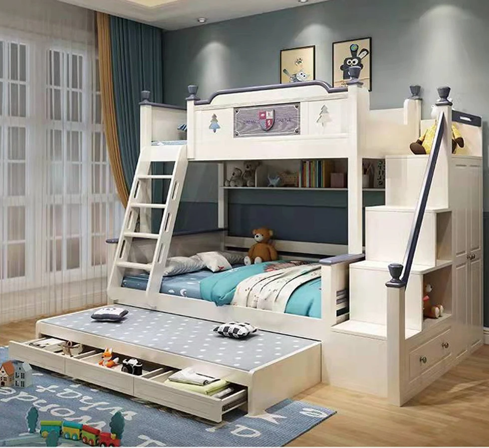 Modern Wood Bunk Bed Set with Stairs & Cabinet for Kids and Adults ...
