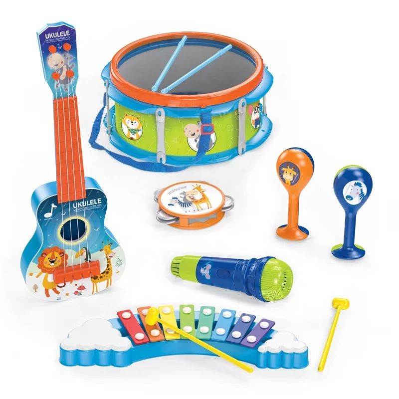Набор музыкальных инструментов для малышей Обучающие музыкальные игрушки укулеле детский барабан игровой