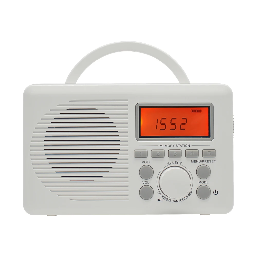Wholesale Unique BT Digital Tuning IPX7 Waterproof Shower Radio Portable  AM/FM/ Radio Alarm Clock White for Home Bathroom Hotel
