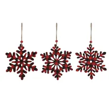 Wooden Christmas Snowflake Shaped Hanging Ornaments Covered by Fabric for Christmas Tree Decoration and Wall Hanging Decoration