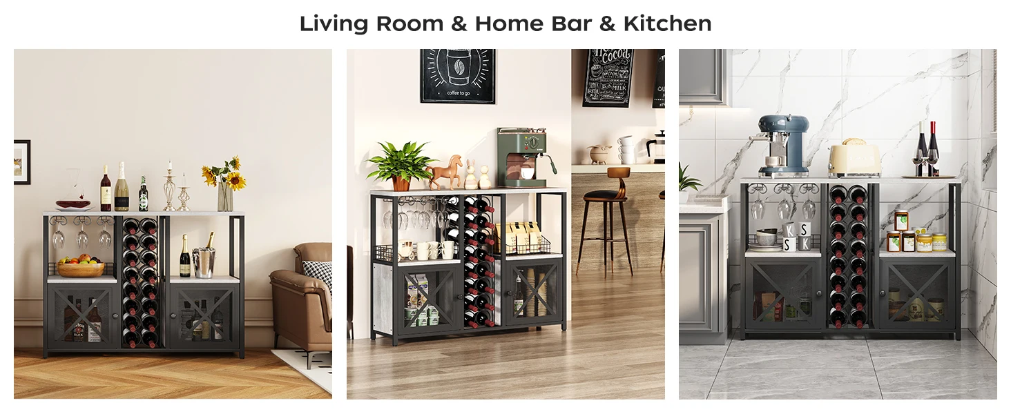 product mini bars for home wooden coffee bar cabinet modern liquor cabinet wine rack with storage sideboard for liquor and glasses-4