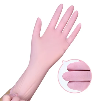 12 Inch Food Grade Household Powder Free Pink Nitrile Gloves Sanitary Rubber Kitchen Gloves for cooking