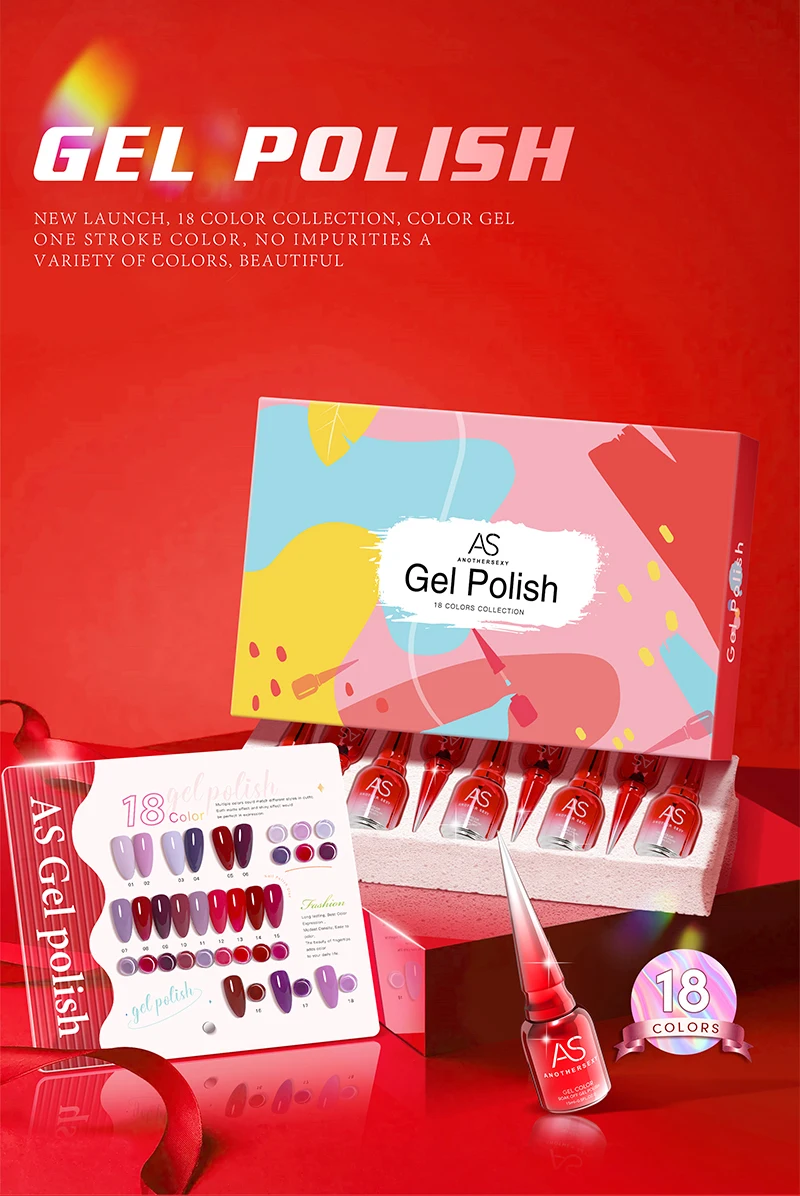 As 18pcs Nail Polish Set Color Nail Gel Polish Kit Semi Permanent Soak