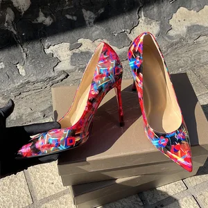 2026 New African Women Colorful  Office Pump Dress  Red Bottom High Heels 8-12cm Pointed Toe Patent Leather Upper Outdoor Wear