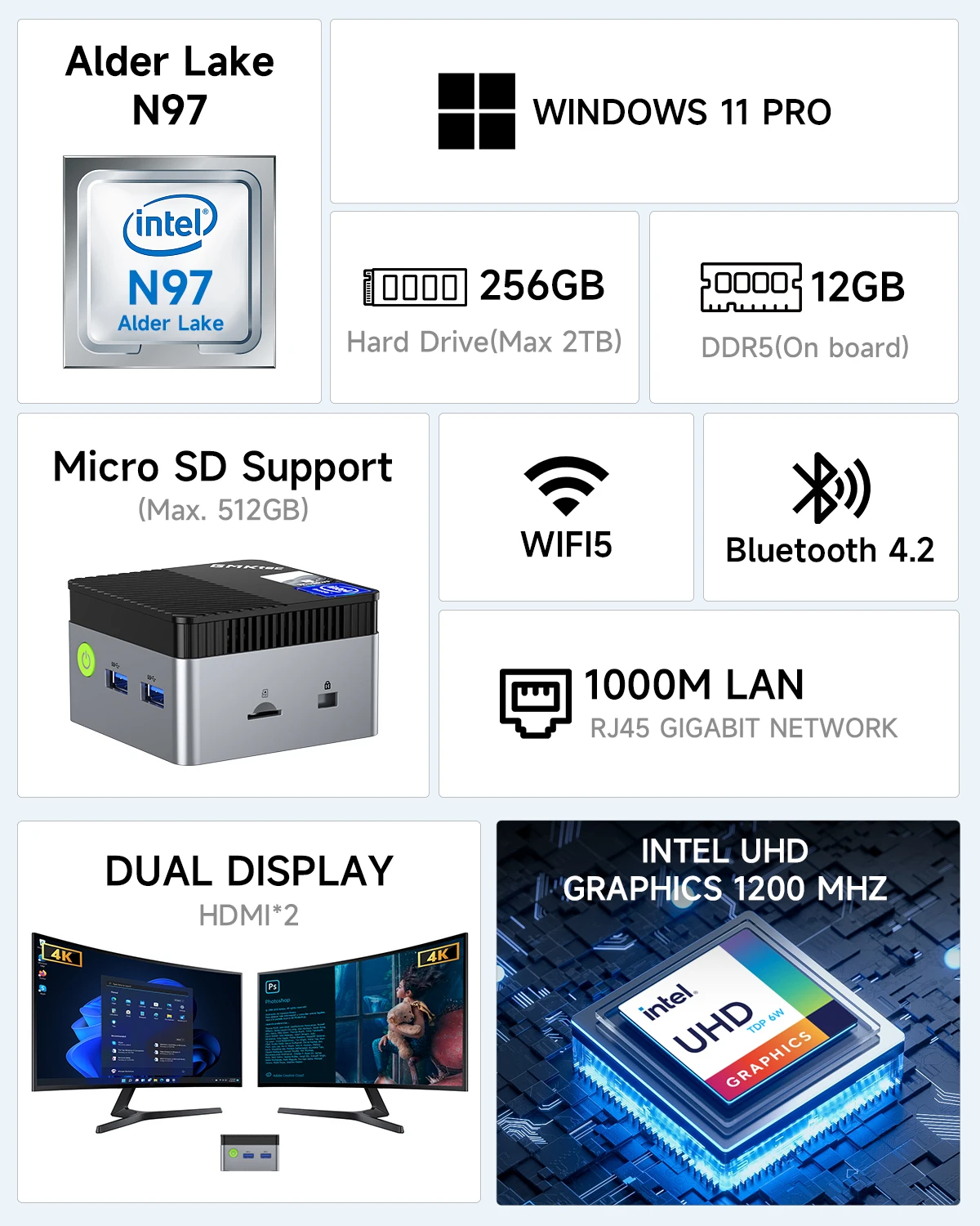 GMKtec G5 Intel Celeron N97 Mini PC4コア4スレッド12GBDDR5オン 