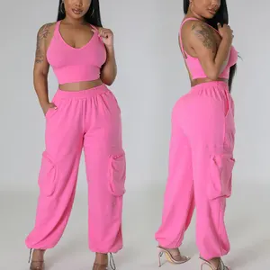 Huili Custom Logo 2 Piece Tracksuits Fitness Sports Bra and Sweatpants Outfits Women Two Piece Set Matching Sets for Women