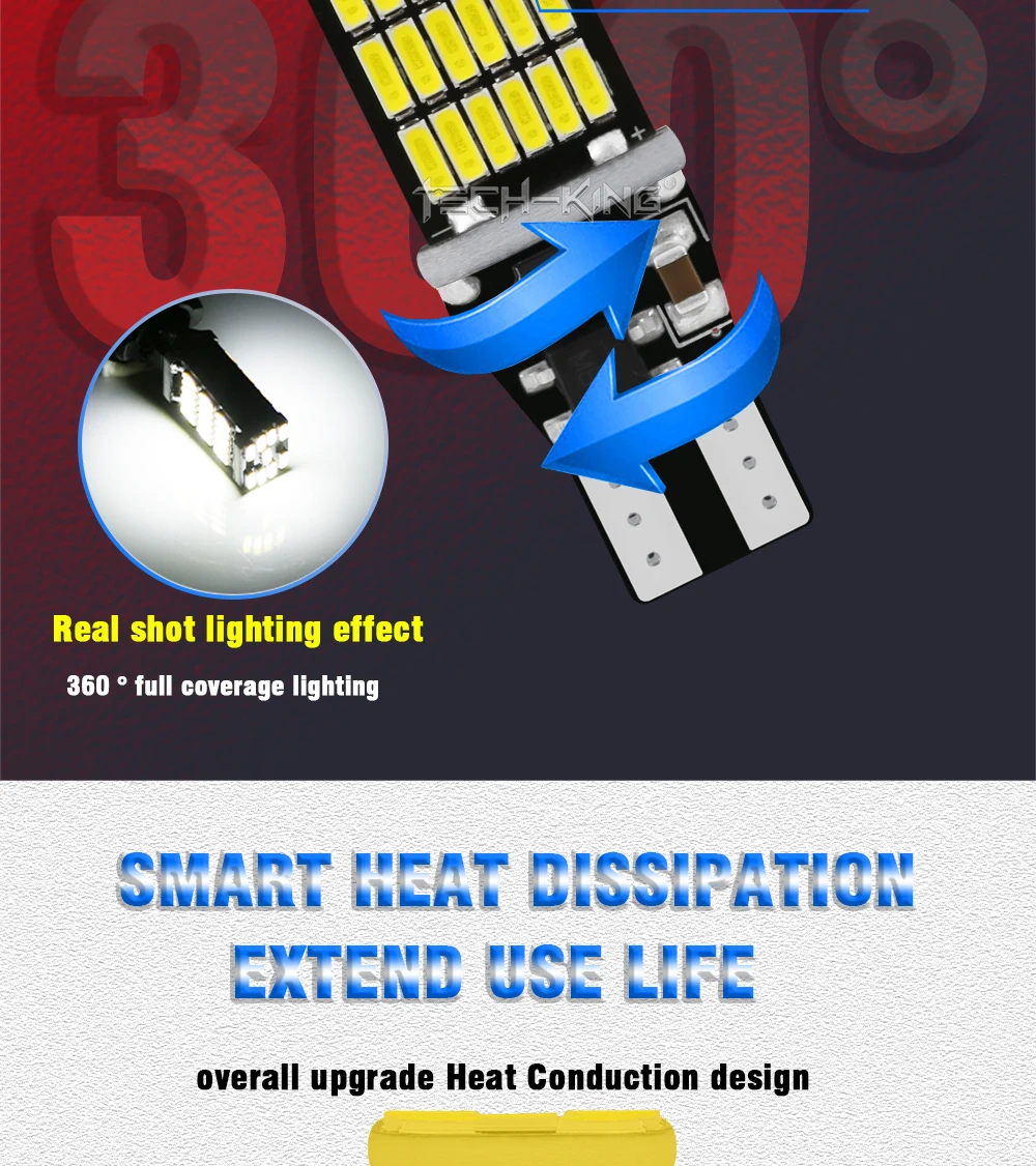 TECH-KING Auto and Motorcycle High Power T15 12v-24v Led Light W16W 4014 45smd Led T15 Yellow White Red SX279 Reversing Lights