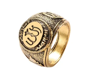 Engraved Signet Jewelry Old Gold Plated Islamic Rings for Men