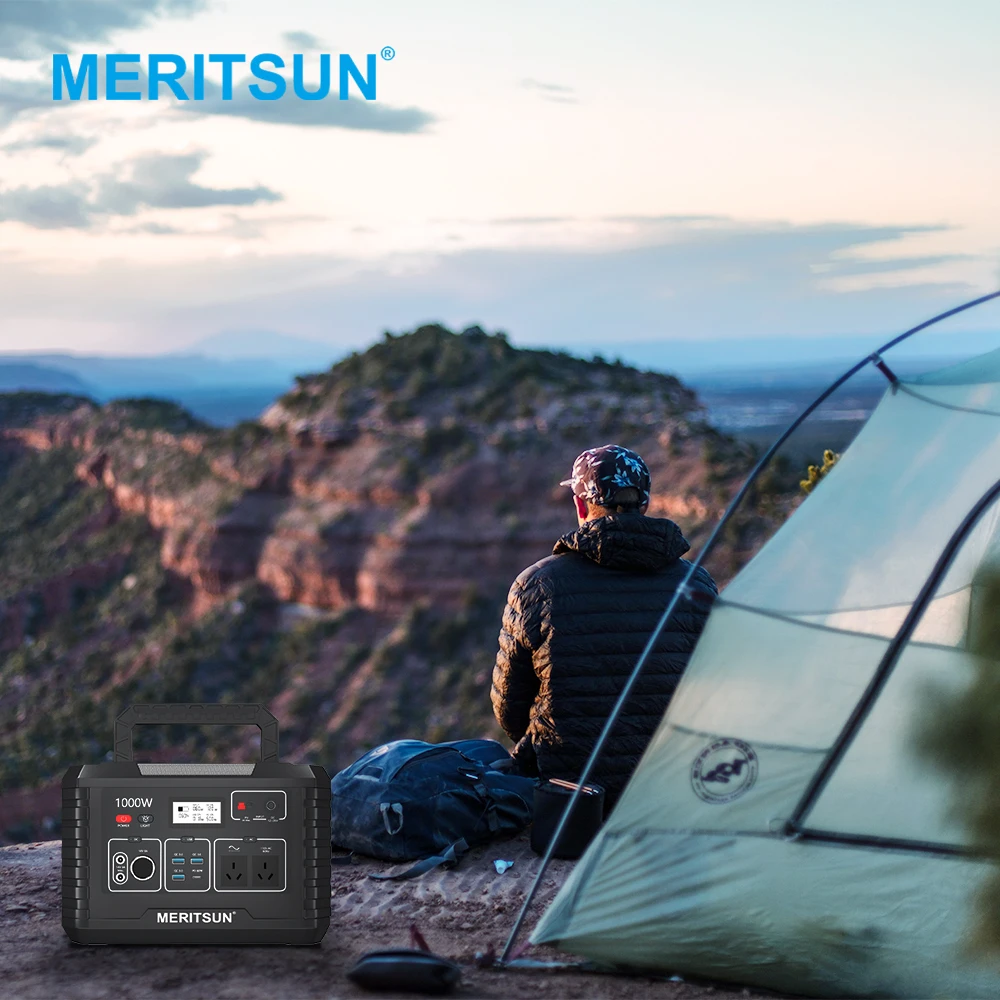 Meritsun Portable Power Station Solar Generator 1000W 500W AC DC Output Portable Power Supply Solar Energy System