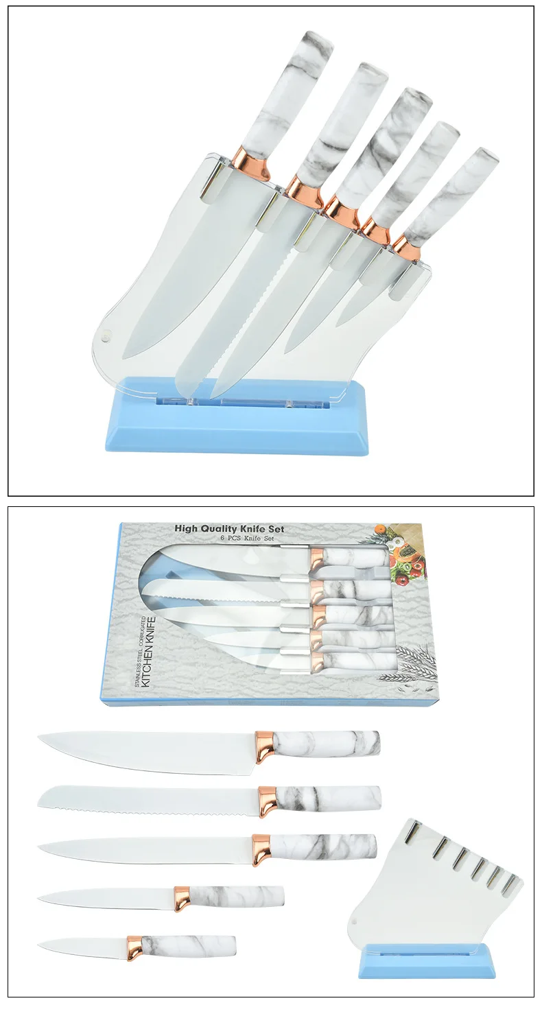 6 Piece Knife Set With Acrylic Knife Holder Skylight Version Marble