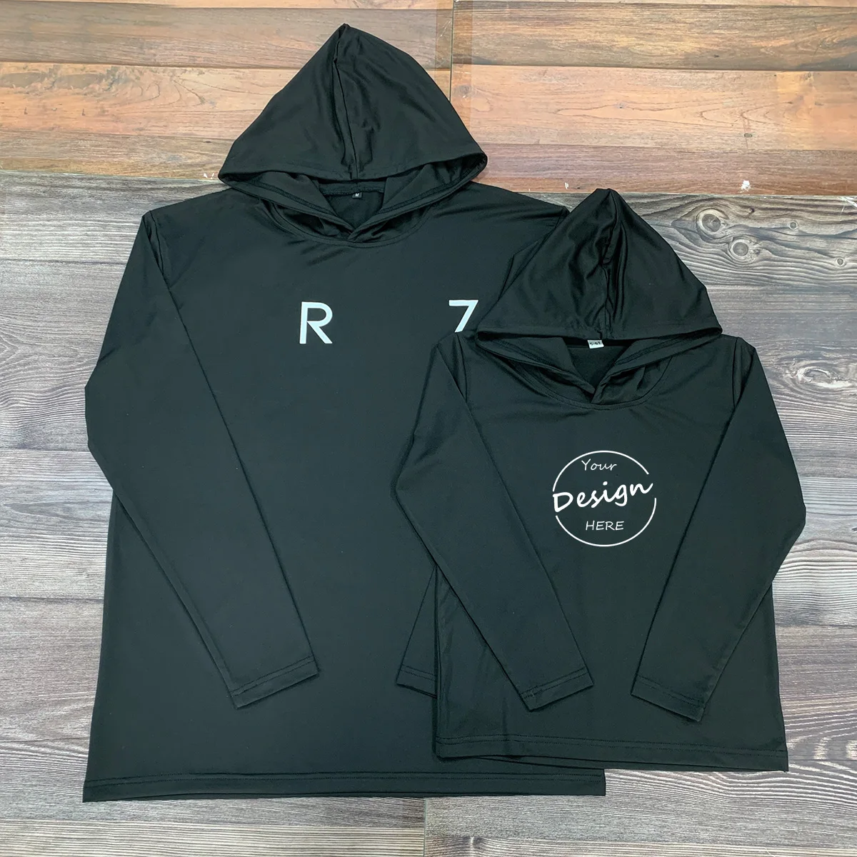 Top Sale Polyester and Spandex Hooded T Shirt Wholesale Long Sleeve Plain Color Sport Tee Shirts Quick Dry Logo