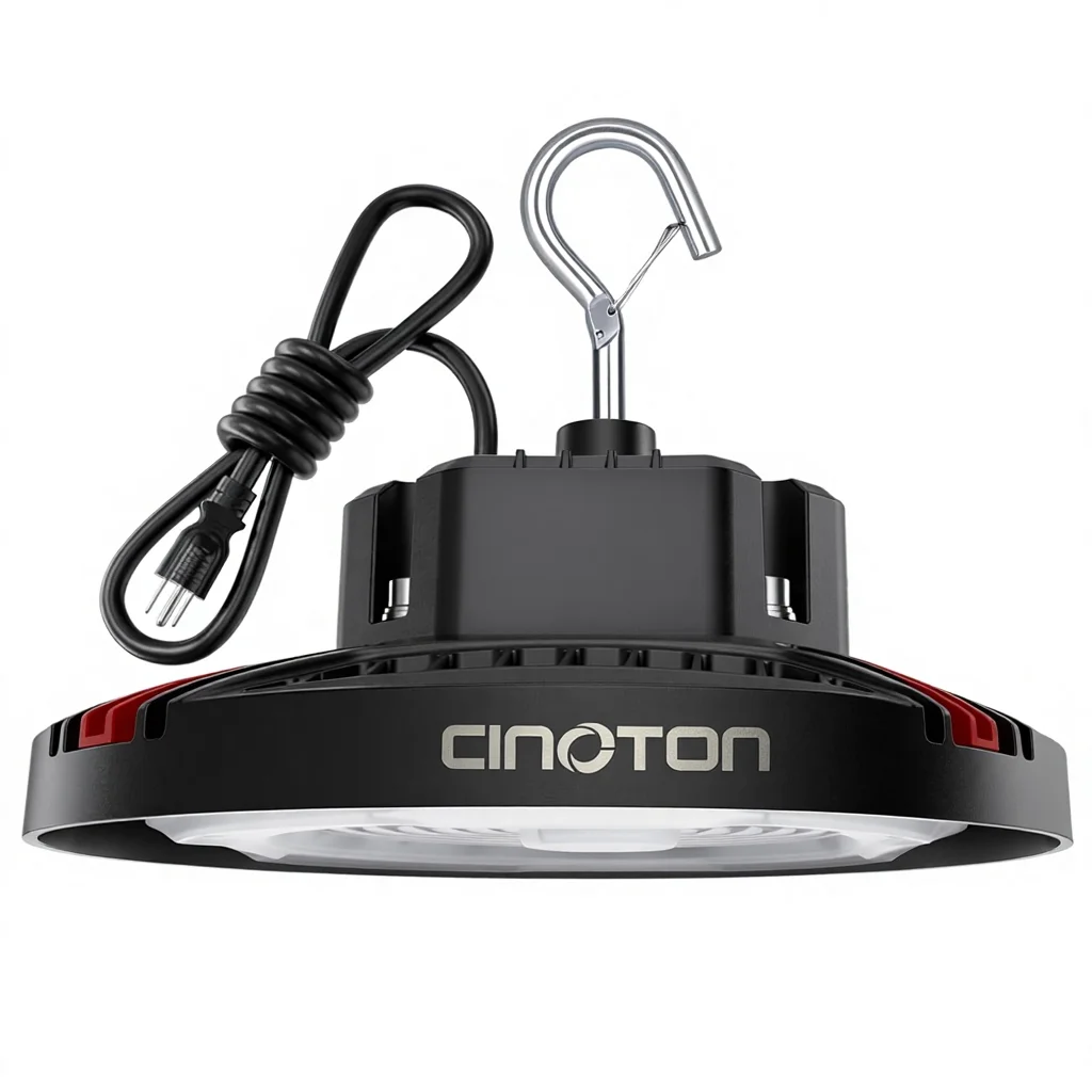 CINOTON 160 W UFO-högskenlykta för industriell belysning, PC-butikslyktor, 24000 lm, kommersiell belysning för supermarknader, lagerhallar, garage, verkstäder och fabriker, 1,8 m sladd