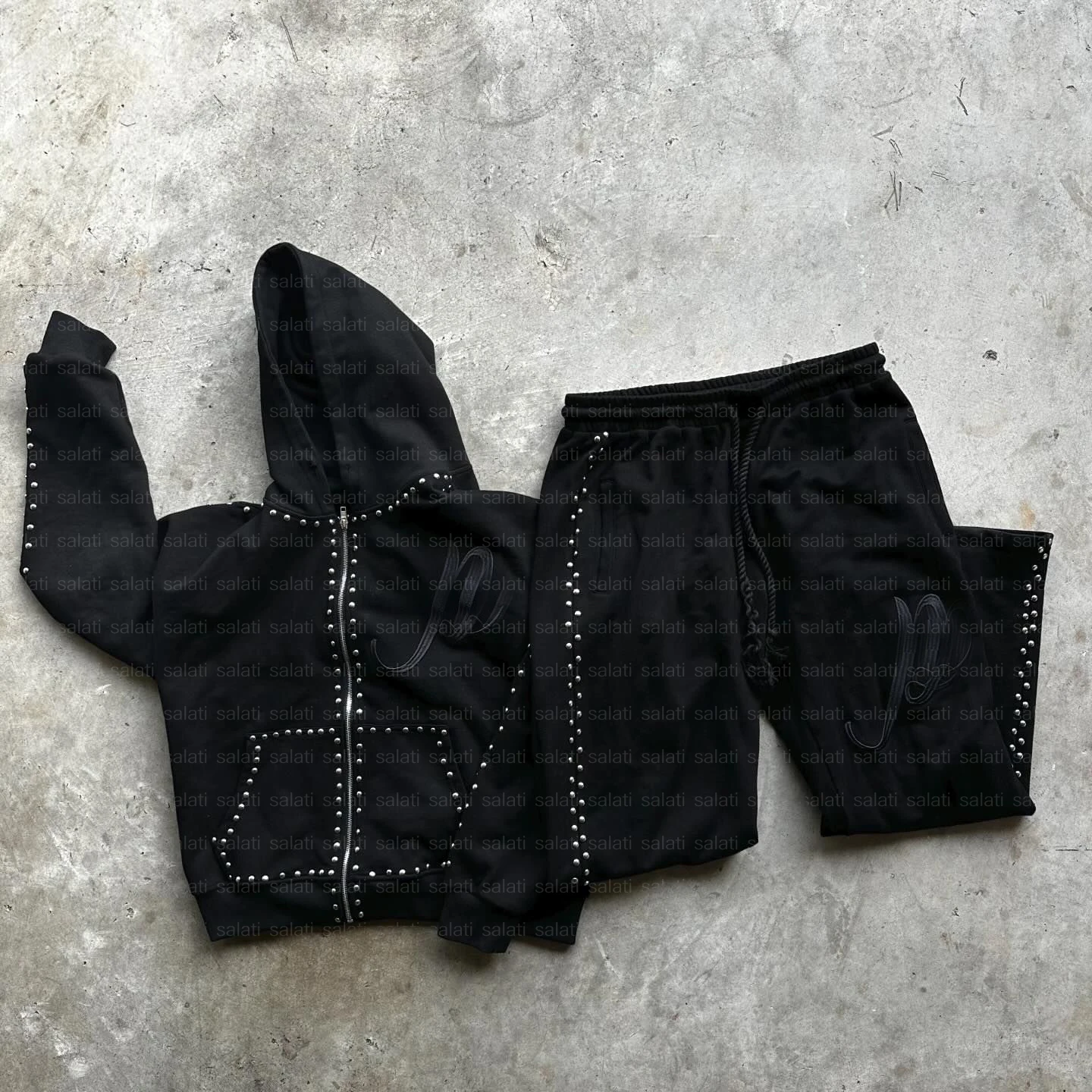 Custom Men Winter Zip Breathable Hoodie Jogger Sweatpants Blank Embroidery Tracksuit Rivet Lightweight Flared Stacked Unisex gallery 8
