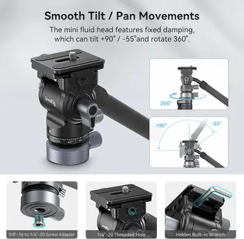 For SmallRig Professional Video Tripod CT190 72\" Camera Tripod Leveling Base Monopod Conversion Travel Video Vlogging Carry 8.8 product image