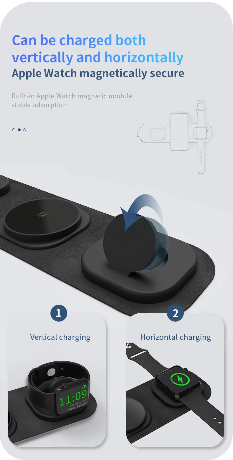 Portable Folding 15w Fast Charging 3in1 Qi Wireless Charger Stand Dock
