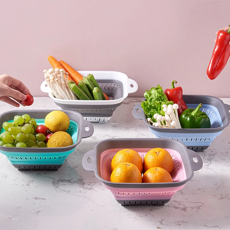 Passoire Pliable En Silicone - Égouttoir Pâtes Légumes Fruits Avec Poignées Antidérapantes